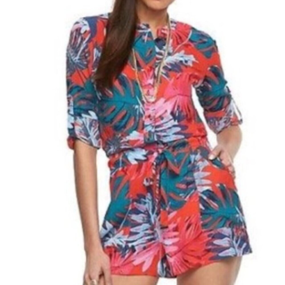 Jennifer Lopez‎ Roll- tab Floral Romper Size 8 Summer